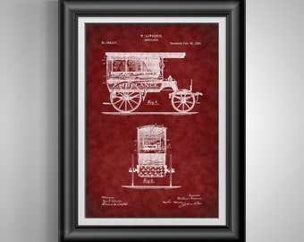 Vintage ambulance Design patent Invention EMT gifts Paramedic gifts Emergency vehicle EMS gift Medical wall art First responder Unframed