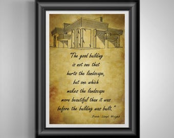 Frank Lloyd Wright Architectural Print: Unique Wall Art Gift for Designers, Architects, and Home Builders Unframed