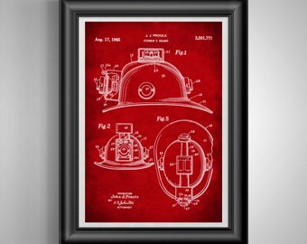 Vintage Fireman Helmet Patent Print: Firefighter Wall Art for Station Decor & Unique Gifts