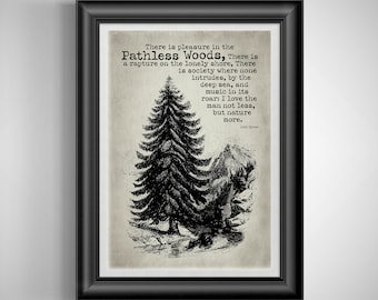 There is pleasure in the pathless woods quote Lord Byron quote Nature poster Trees Outdoors Unframed
