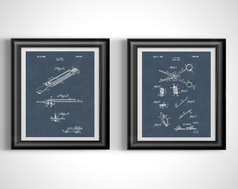 1920s Vintage Barber Shop Patent Art Two Print Set - Unique gift for Beauty Salon or Hairdresser Gift Unframed