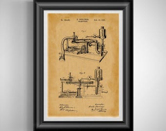 Vintage Gramophone Patent Print: Phonograph Gift for Music Enthusiasts & Vinyl Collectors