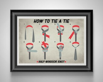 How to tie a Tie print Men&#39;s fashion art posters Neck tie art Wall art for men bedroom Men&#39;s wall art Unframed