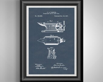 Vintage 1877 Anvil & Vice Blueprint: Blacksmith Tools Wall Art Poster for Farmhouse, Garage, Man Cave Decor Unframed