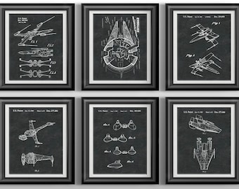 Star Wars Rebel Alliance Patent Artwork: Bundled Prints Set of 6 Sci-Fi Nursery, Kids Room Decor Unframed