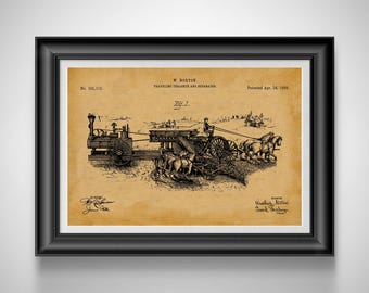 Vintage Thrasher & Separator Patent Art Print - Rustic Farm Life, Farmer Gift Unframed