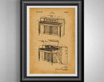 Piano teacher gift for Musicians Vintage poster Musical room decor Piano patent art Unframed