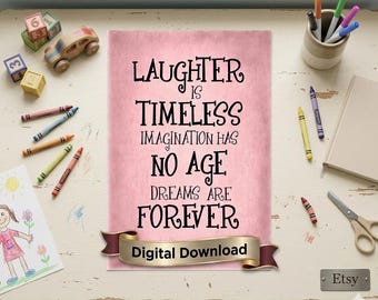 Printable Tinkerbell Quote Print – Digital Download - Peter Pan Wall Art - Pink