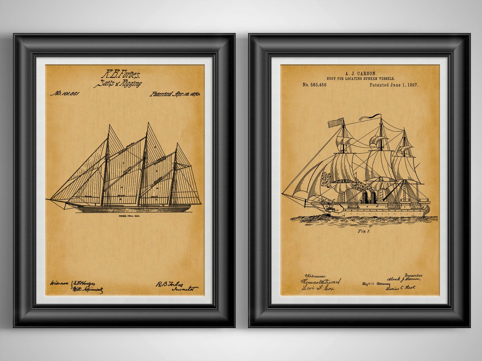 19th Century Nautical Patent Prints Sailor Art Sailboat Decor Boat Gift ...
