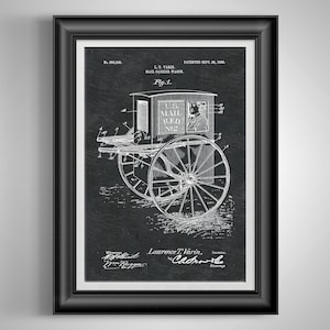 1905 Vintage Mail Carrier Wagon Patent - US Postal Service Antique Print - Gift for Postal Workers - Unframed
