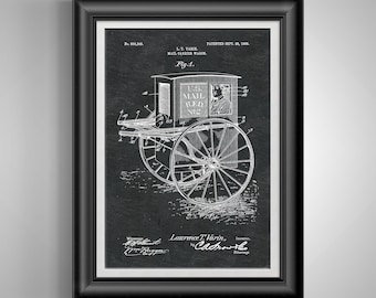 1905 Vintage Mail Carrier Wagon Patent - US Postal Service Antique Print - Gift for Postal Workers - Unframed