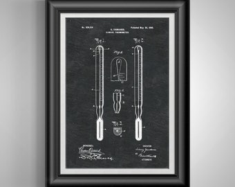 Vintage Thermometer Patent Print: Medical Student Gift for Nurse, Doctor's Office, Clinical Wall Art Unframed
