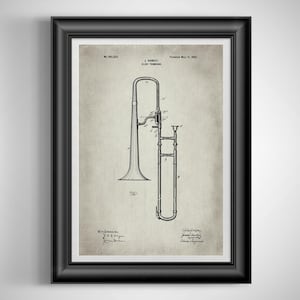 Vintage Trombone Patent Wall Art: Unframed Print for Music Enthusiasts, Teachers, and Brass Players