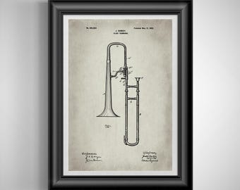 Vintage Trombone Patent Wall Art: Unframed Print for Music Enthusiasts, Teachers, and Brass Players