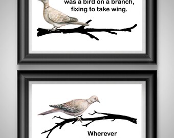 Bird Branch Happiness Duo: Inspirational Nature Quote about Hope & Love - Two Print Set Unframed