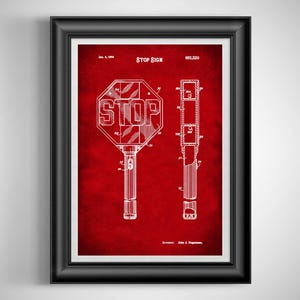 Vintage Road artwork Stop sign patent Traffic sign Road sign Street sign Travel sign Vehicle instruction Intersection crossing Unframed