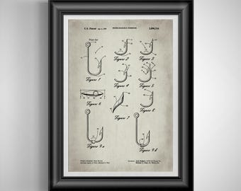 Vintage Fishing Hook Patent Art Print: Biodegradable Tackle Decor for Anglers & Fishermen (Unframed)