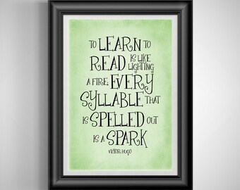 Victor Hugo Literary Quote Print: Book Lovers and Teachers Unframed Inspirational Art