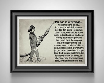 Heartfelt Fireman Dad Poem: Personalized Firefighter Wall Art Gift for Father's Day