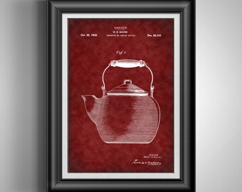 1932 Antique Teapot Patent Art Print: Vintage Kitchen Poster for Dining Room Decor, Retro Tea Kettle Wall Art Unframed