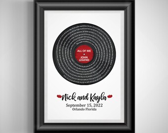 Personalized First Dance Song Lyrics Print: Custom Record Art for Wedding & Anniversary Gifts
