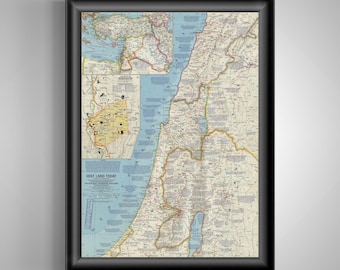 Christian Poster 1963 Holy Land Map: Jesus Travels Bible Study Gifts for Priests, Rabbis, Ministers, or Pastors