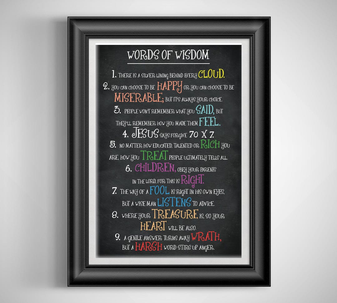 Words of Wisdom Advice for Life Idioms Poster Popular Phrases Rules to Live  by Idiomatic Expressions Platitudes Unframed - Etsy, image size:1080x972