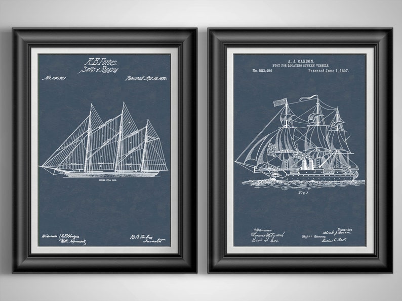 19th Century Nautical Patent Prints Sailor Art Sailboat Decor Boat Gift ...