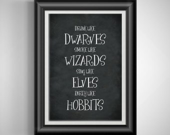Fantasy Tavern Quote Print: Dwarves, Wizards, Elves & Hobbits - DnD Inspired Wall Art Unframed