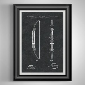 Vintage archery bow Patent artwork Archery gifts for Hunters Archery gear Outdoor activities Sports decor Unframed