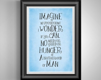 Imagine Song Lyrics Print: Inspirational Quote for Music Lovers, Dreamers & Peace Seekers