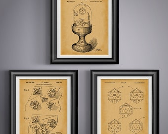 Bundled Prints Set of 3 Patents: DND Dice Box - RPG Dungeons Dragons - DM Gift - Gaming Poster Unframed