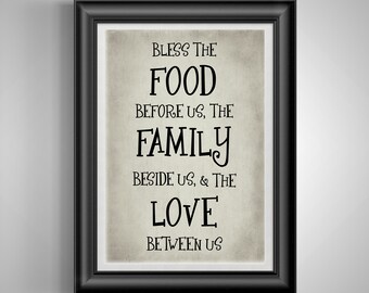 Bless Our Food Kitchen Quote: Inspirational Dining Room Decor, Housewarming & Wedding Gift Unframed