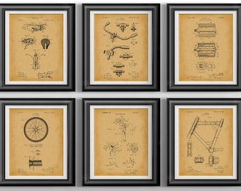 Vintage Bicycle Patents Wall Art Set - Unframed Cycling Posters for Garage, Office, Cyclist Gifts