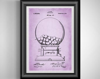 Vintage Gumball Machine Patent Print: Candy Dispenser Art for Game Room Playroom Unframed