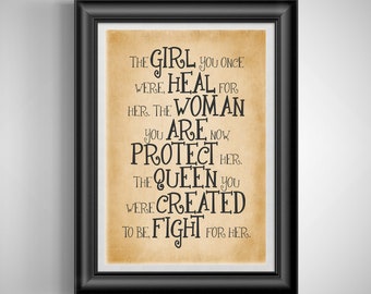 Empowering Self-Love Quote: Girl to Woman Healing Journey Typography Print Unframed