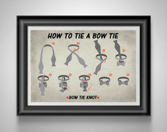 Bow Tie Tying Guide: Barber Shop Decor, Educational Poster, Groomsmen Gift, Unframed Wall Art