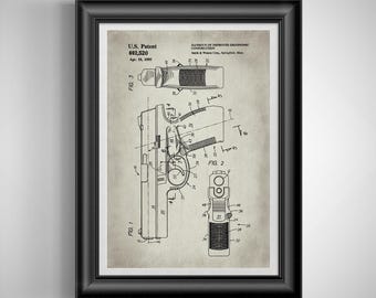 Vintage Police Firearm Blueprint Art: Gun Patent Print for Law Enforcement Office Decor Unframed