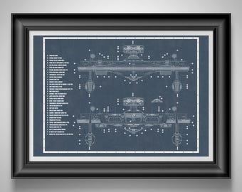 Starship Blueprint of Spacecraft Poster of Spaceship Artwork: Teenager Gift for Science Fiction Fan Unframed