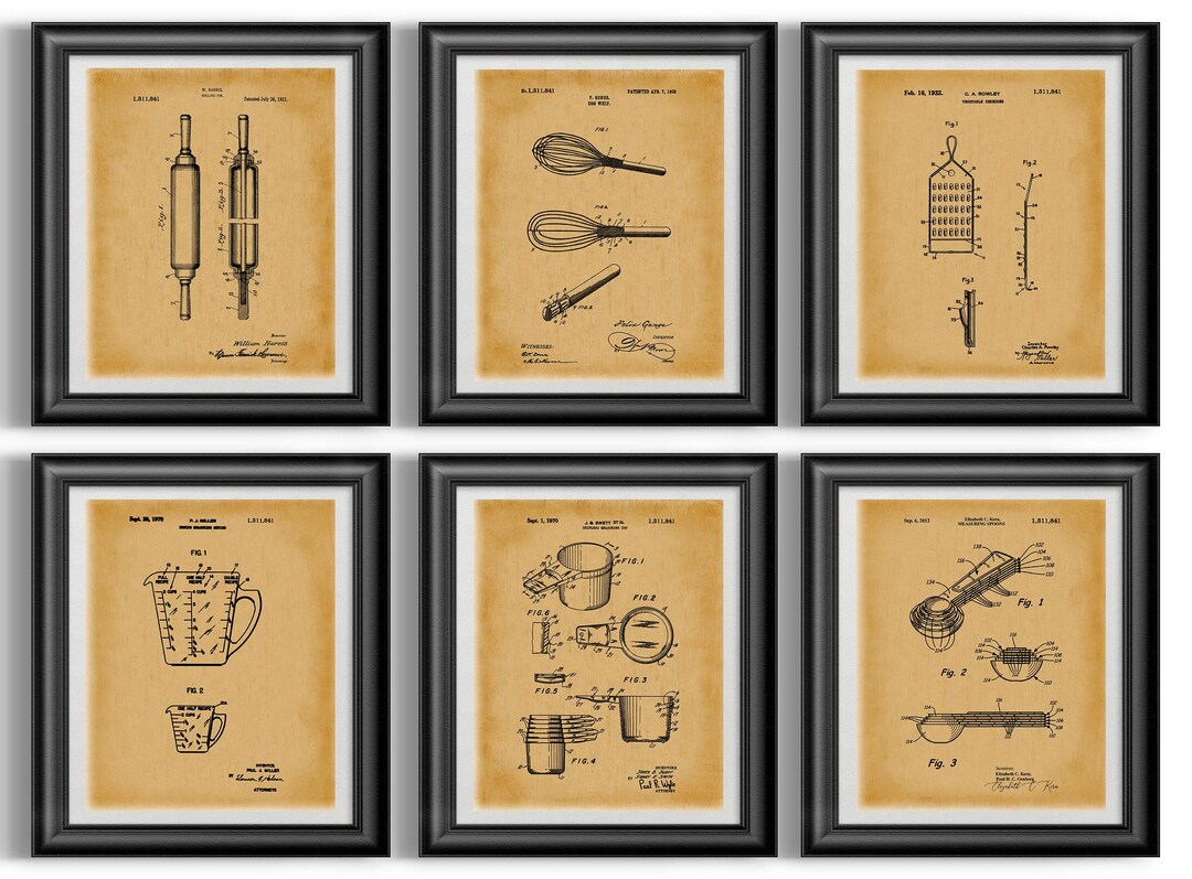 Bundled Print Set of 6 Patents: Kitchen Baking Art - Whisk, Rolling Pin ...