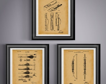Vintage Archery Patent Prints: Set of 3 Unframed Bow and Arrow Posters for Sports Enthusiasts