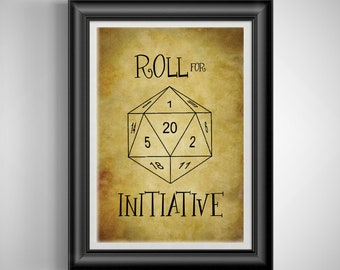 Roll for Initiative D20 Dice Quote Print - Unframed DnD Gift for RPG Lovers & Game Room Decor
