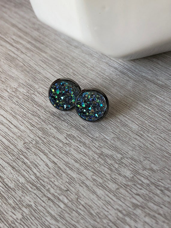 Iridescent Charcoal Grey 12mm Studs