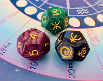 Astrologists Tarot Toys Astrology Zodiac Signs Dice for Constellation Divination Toys Pagan Constellation Design 12 Sided Witch Divination Dice 3PCS Altar Tarot Dice 