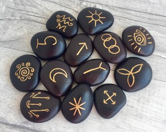Deep Purple Plum Witches Runes Pagan Witch Wiccan - Set of 13 with Information Sheet