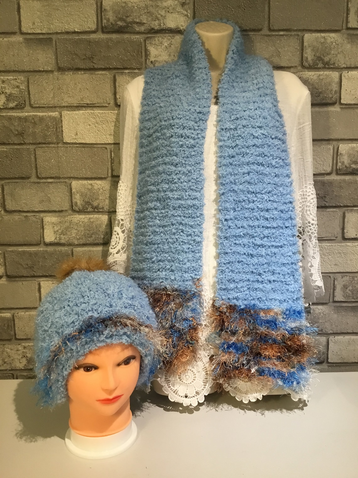 Hat & Scarf set in blue Etsy
