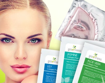 Collagen 3 Pack Anti-ageing Face Mask Gel Sheet Combo: Lily Collagen Mask, Aloe Vera Collagen Mask, Jasmene Collagen Mask