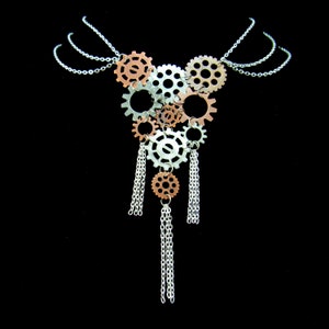 Antique Copper Steampunk Necklace, Multistrand Chain Steampunk Gears Necklace, Steampunk Costume Accessory, Accessories for Steampunk Outfit