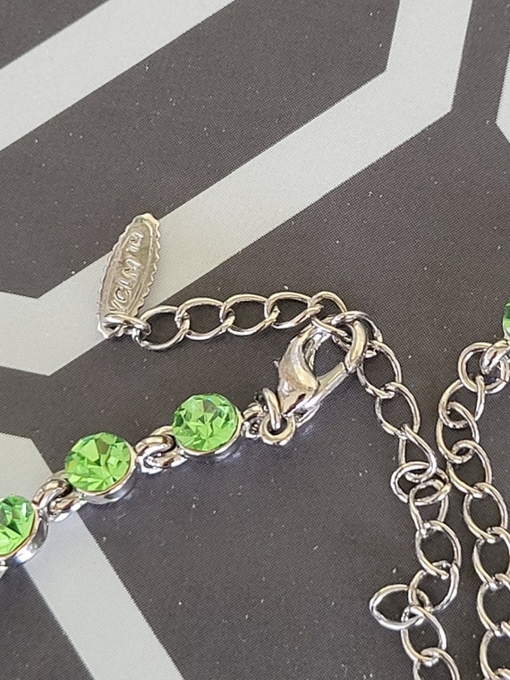 Vintage Signed VCLM Peridot and Clear Rhinestone … - image 2