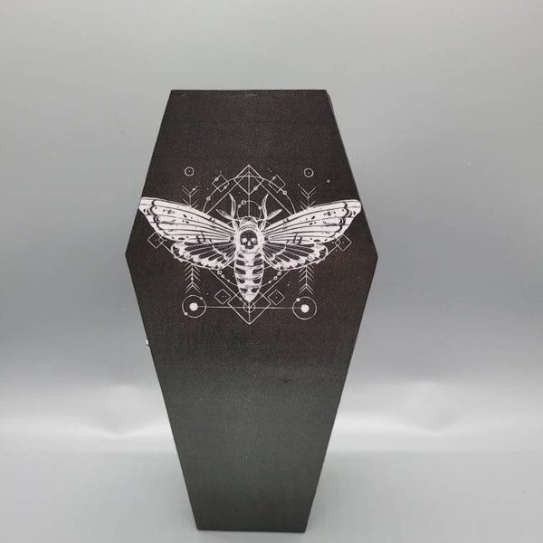 Deaths Head Hawk Moth Wood Coffin Keepsake Ring Jewelry Box Goth Gothic Alternative Dark Wedding